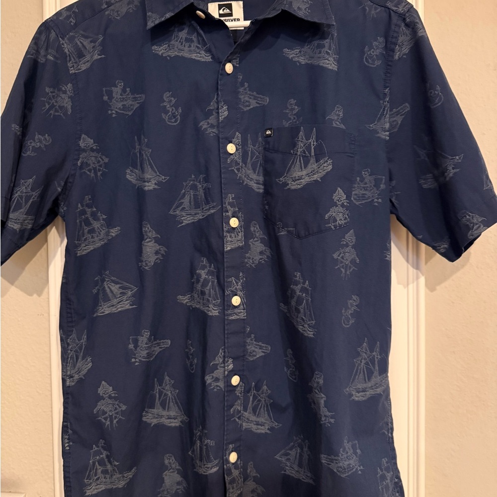 Quiksilver Men's Navy Ship Print Shirt